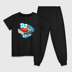 Пижама хлопковая детская Dj party ретро проигрыватель пластинок, цвет: черный