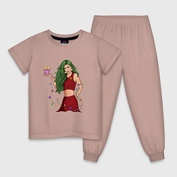 Пижама хлопковая детская Девушка ёлка с подарком - хуманизация, цвет: пыльно-розовый