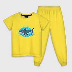 Пижама хлопковая детская Мультяшная акула под водой, цвет: желтый