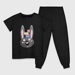 Пижама хлопковая детская Черный кролик с подарками, цвет: черный