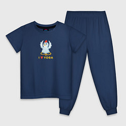 Пижама хлопковая детская Курица в позе лотоса занимается йогой, цвет: тёмно-синий