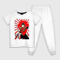 Детская пижама Самурай с мечом на фоне флага