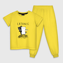Пижама хлопковая детская Catanic quote, цвет: желтый