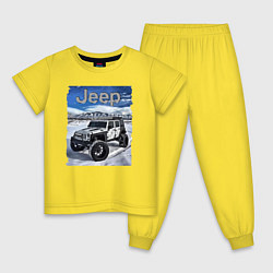 Пижама хлопковая детская Chrysler Jeep Wrangler в зимних горах, цвет: желтый