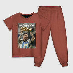 Пижама хлопковая детская Lionel Messi - world champion - Argentina, цвет: кирпичный