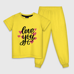Пижама хлопковая детская Love U, цвет: желтый