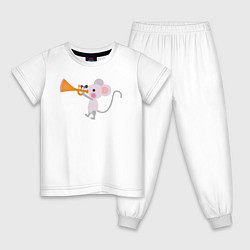 Пижама хлопковая детская Мышонок-трубач, цвет: белый