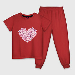 Пижама хлопковая детская Сердце из гортензии, цвет: красный