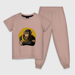 Пижама хлопковая детская Реальный шимпанзе, цвет: пыльно-розовый