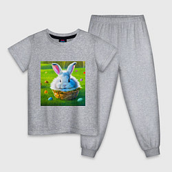 Пижама хлопковая детская Милый кролик в корзинке, цвет: меланж
