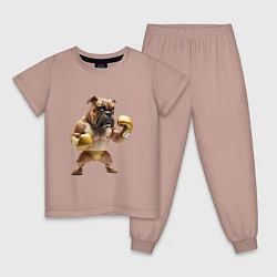 Пижама хлопковая детская Собака занимается боксом, цвет: пыльно-розовый