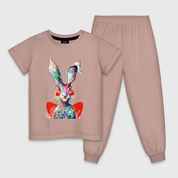 Пижама хлопковая детская Влюблённый акварельный заяц с сердцем, цвет: пыльно-розовый