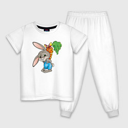 Пижама хлопковая детская Зайчик прячет морковку, цвет: белый
