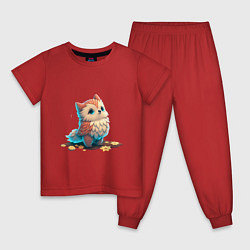 Пижама хлопковая детская Сова мудрая птица, цвет: красный