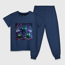 Пижама хлопковая детская Роботы в космосе, цвет: тёмно-синий