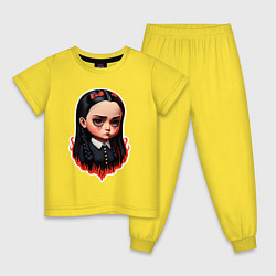Пижама хлопковая детская Уэнсдэй огорчена, цвет: желтый