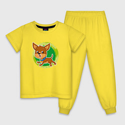 Пижама хлопковая детская Мультяшная собака чихуахуа, цвет: желтый