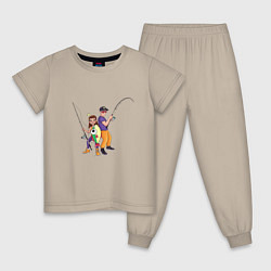 Пижама хлопковая детская Девушка и парень на рыбалке, цвет: миндальный