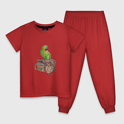 Детская пижама Зеленый попугай на сундуке с сокровищами