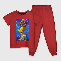 Пижама хлопковая детская Барт Симпсон и коты - нейросеть - art, цвет: красный