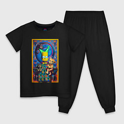 Пижама хлопковая детская Bart Simpson and cats - нейросеть - плакат, цвет: черный