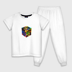 Пижама хлопковая детская Кубик-рубик, цвет: белый