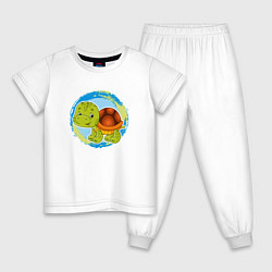Пижама хлопковая детская Мультяшная черепаха, цвет: белый