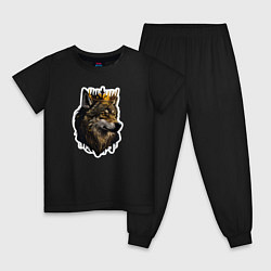 Пижама хлопковая детская Волк-царь в короне, цвет: черный