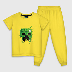 Пижама хлопковая детская Распадающаяся на пиксели голова криппера, цвет: желтый