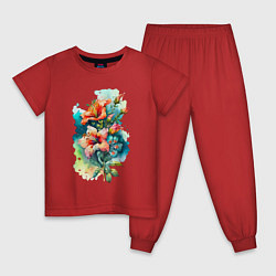 Пижама хлопковая детская Весенний цветок, цвет: красный
