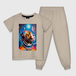 Пижама хлопковая детская Булли космонавт - нейросеть, цвет: миндальный