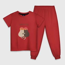 Пижама хлопковая детская Коты на закате, цвет: красный