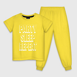 Пижама хлопковая детская Party sleep repeat надпись с тенью, цвет: желтый