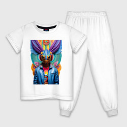 Пижама хлопковая детская Пришелец в кожаной куртке - нейросеть, цвет: белый