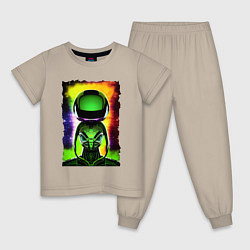 Пижама хлопковая детская Bizarre alien - neural network - neon glow, цвет: миндальный