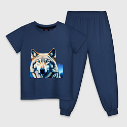 Пижама хлопковая детская Ночной белый волк, цвет: тёмно-синий