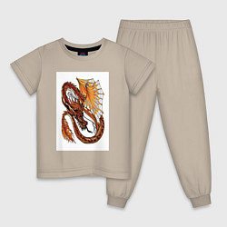Пижама хлопковая детская Эскиз дракона, цвет: миндальный