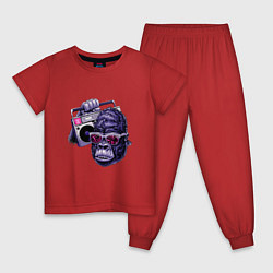Пижама хлопковая детская Горилла в очках с магнитофоном, цвет: красный