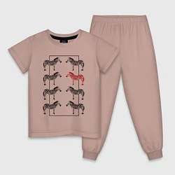 Пижама хлопковая детская Зебры в прямоугольнике минимализм, цвет: пыльно-розовый