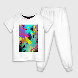 Пижама хлопковая детская Portrait of an unfamiliar girl - pop art, цвет: белый