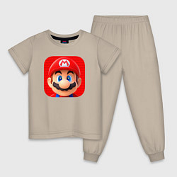 Пижама хлопковая детская Марио лого, цвет: миндальный