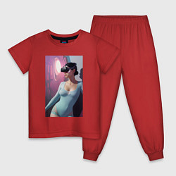 Пижама хлопковая детская Девушки с виар, цвет: красный