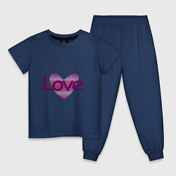 Пижама хлопковая детская Надпись Love на сердце, цвет: тёмно-синий