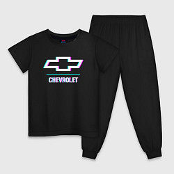 Пижама хлопковая детская Значок Chevrolet в стиле glitch, цвет: черный