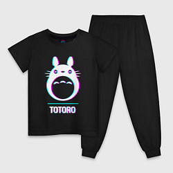 Пижама хлопковая детская Символ Totoro в стиле glitch, цвет: черный