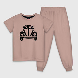 Пижама хлопковая детская Фольксваген надпись - картинка, цвет: пыльно-розовый