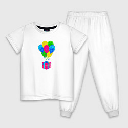 Пижама хлопковая детская Семь воздушных шариков с подарком, цвет: белый