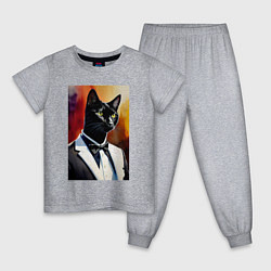 Пижама хлопковая детская Gentleman cat - meme - neural network, цвет: меланж