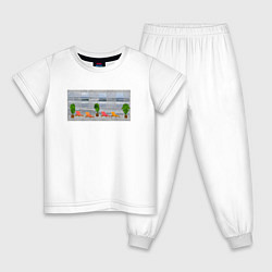 Пижама хлопковая детская Лежаки у моря, цвет: белый