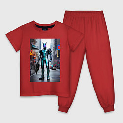 Пижама хлопковая детская Демон с другой планеты - нейросеть, цвет: красный